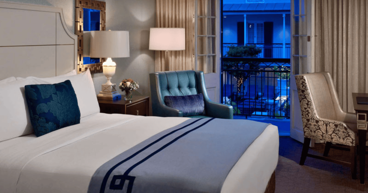 GroupSync | New Orleans for Group Travel | Guest room with balcony at the Royal Sonesta New Orleans hotel