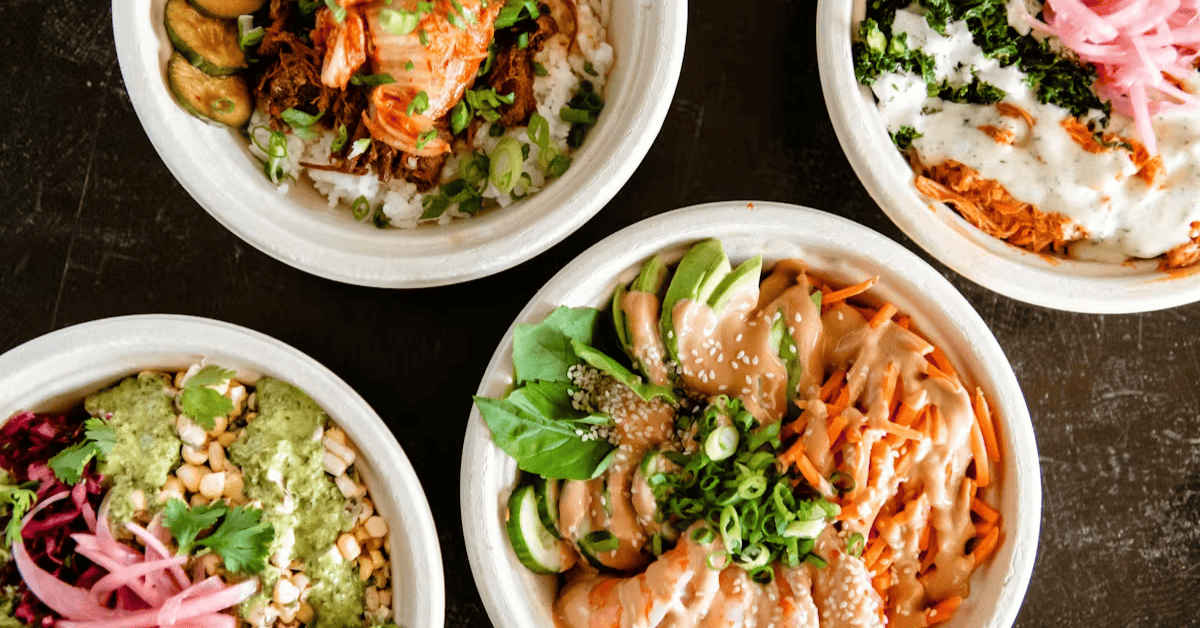 Colorful plates of food from Avanti F&B food hall