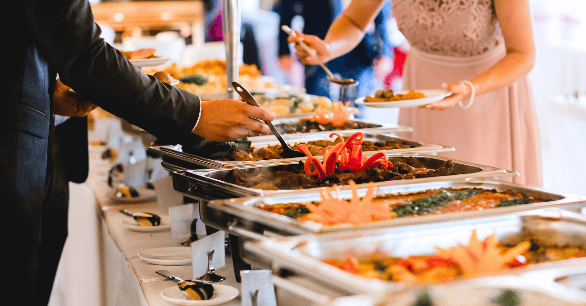 Buffet of food at a wedding