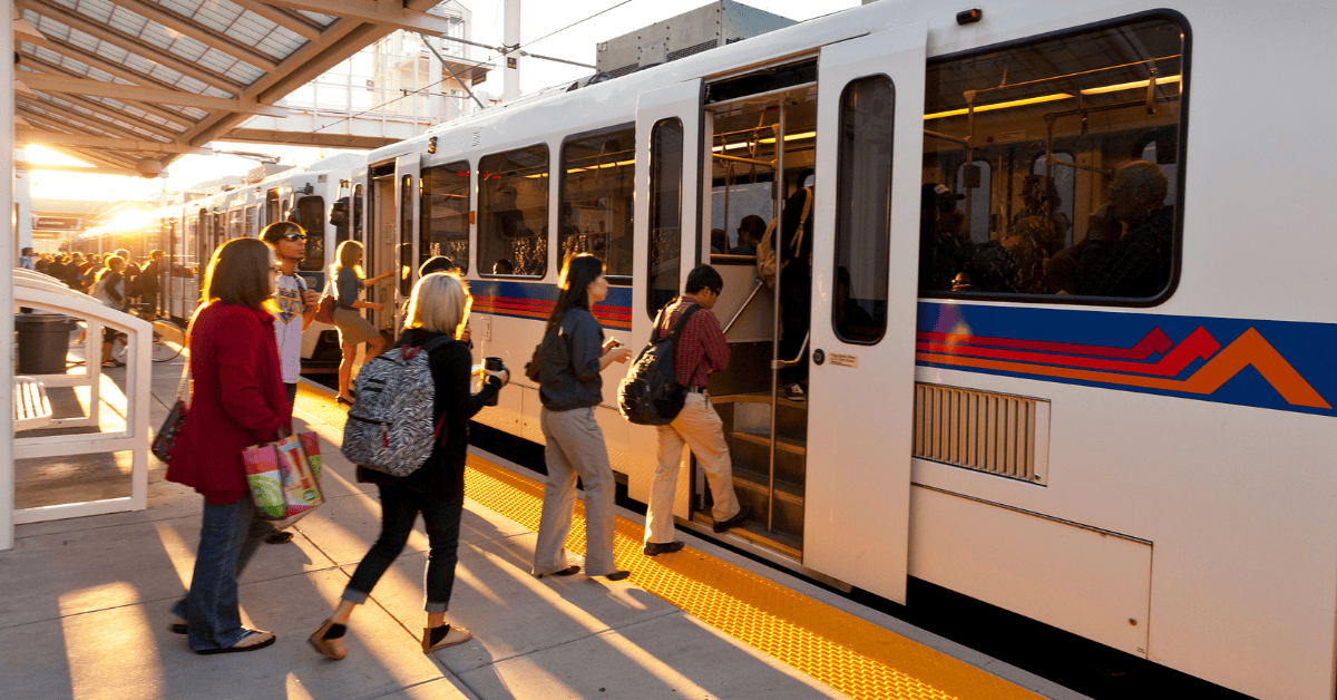 Passengers boarding the RTD Light Rail