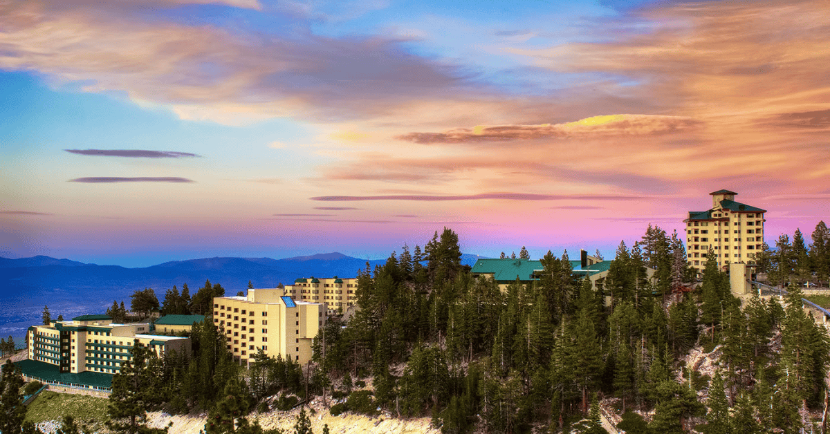 Overhead view from the top of a mountain at sunset