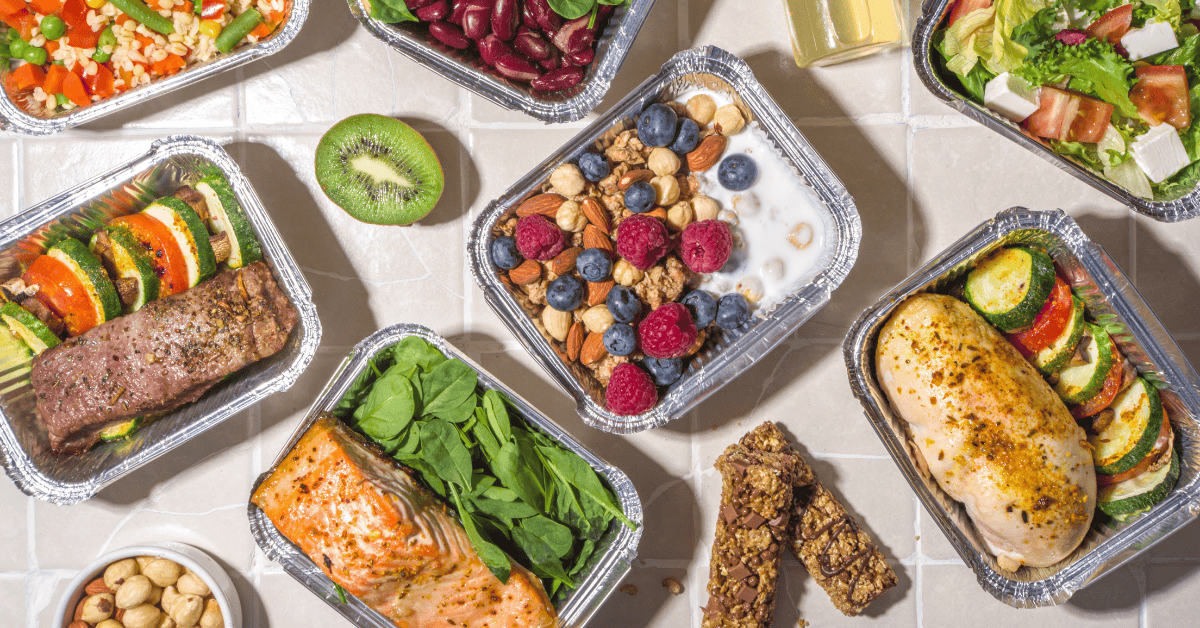Colorful pre-packaged healthy meals