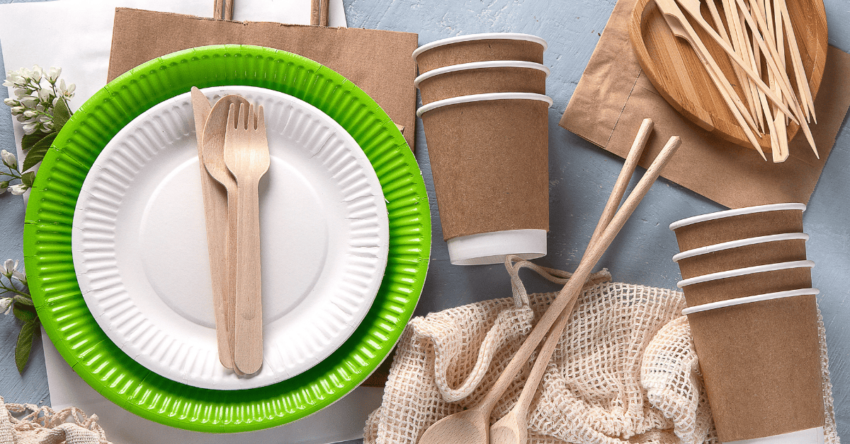 Recycled plates, cups and flatware