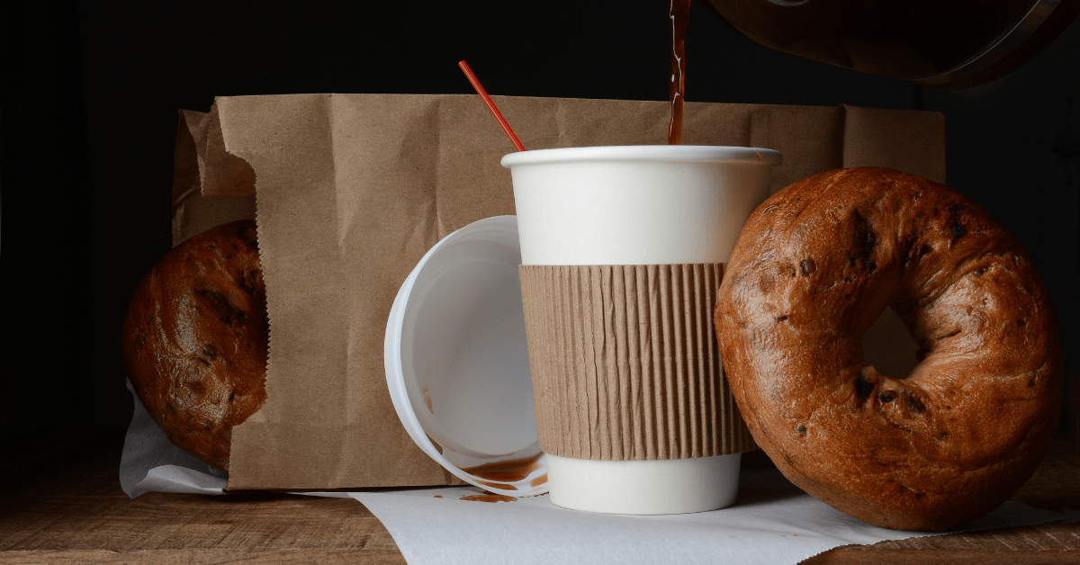 Coffee and a bagel breakfast on the go