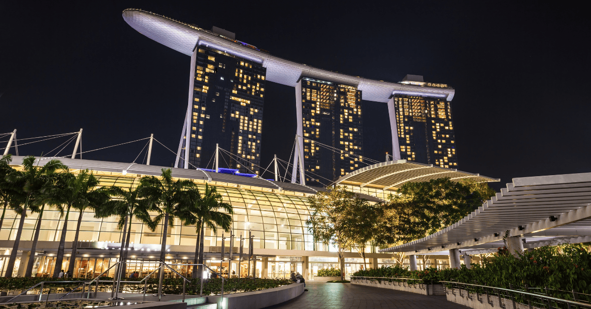 Marina Bay Sands hotel entrance at night