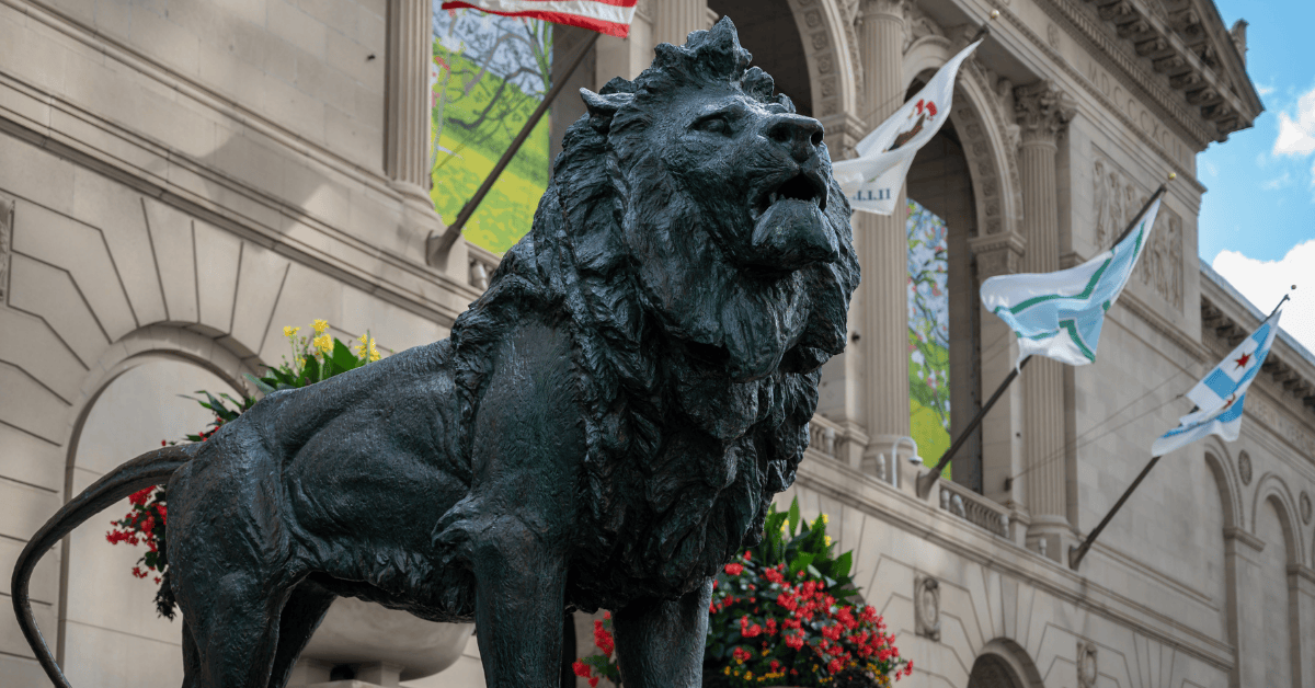Lion statues outside The Art Institute of Chicago