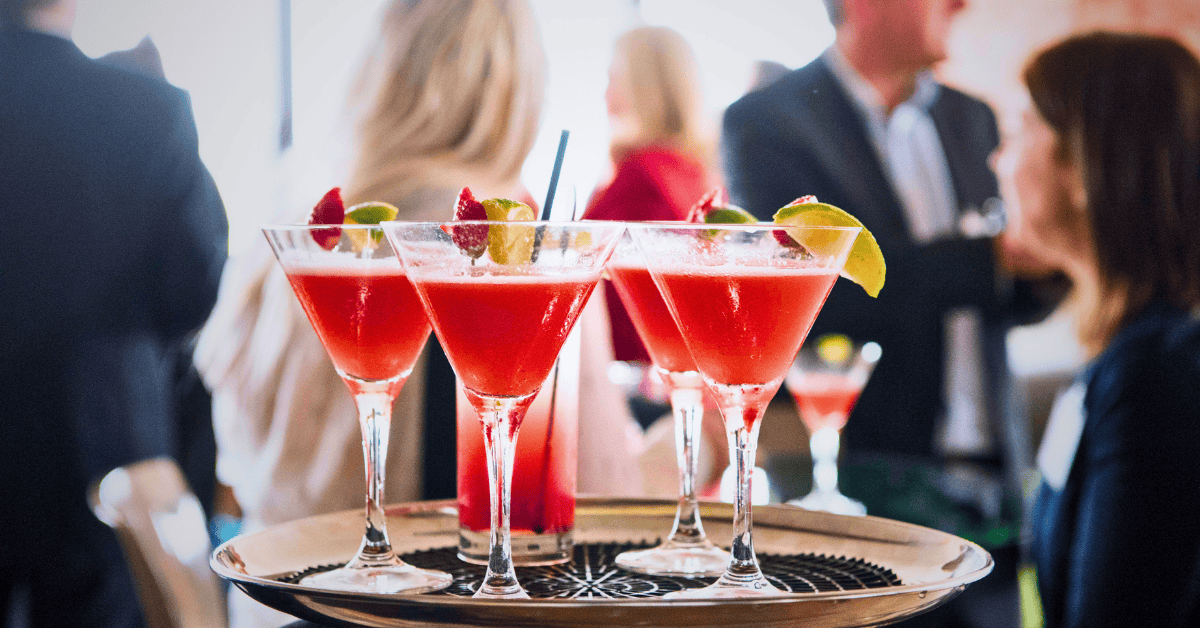 Tray of martinis at a party