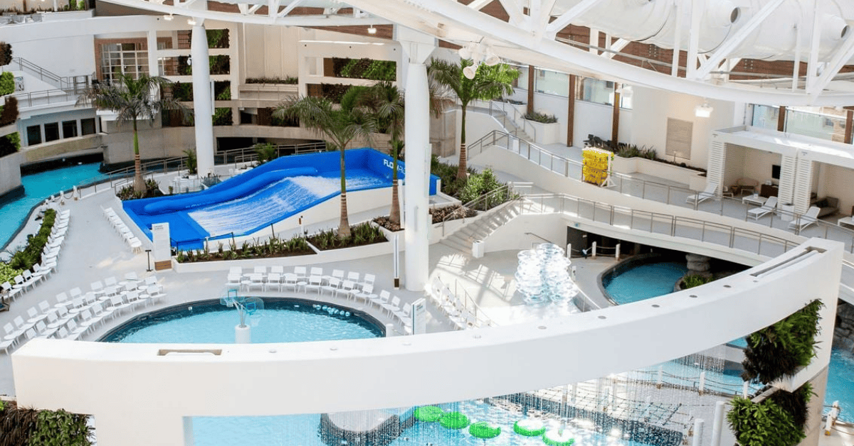Splash-Worthy Stays The Best Hotel Pools for Group Travel Business Retreats and More feature image Gaylord Opryland Resort Nashville, TN - SoundWaves Indoor/Outdoor pool