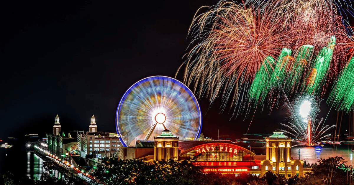 Fireworks in the night sky  over Sable at Navy Pier