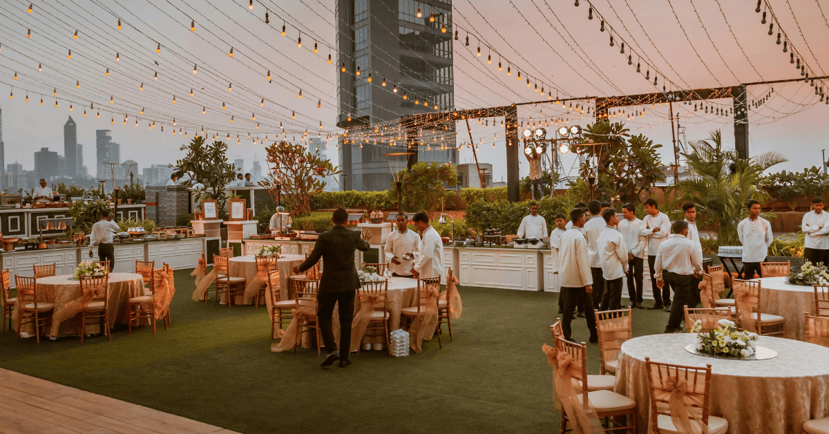 Rooftop event being set up