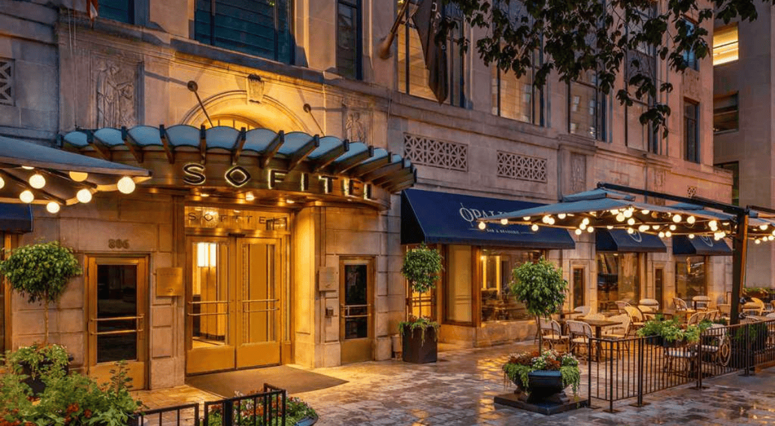 Sofitel Washington DC Lafayette Square exterior at night