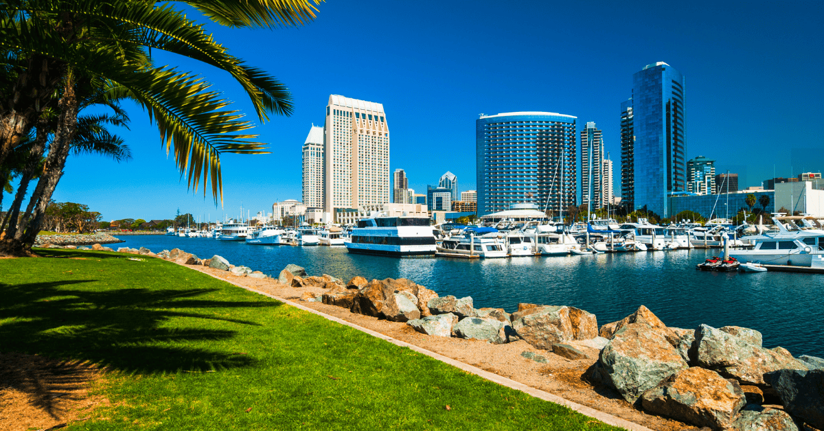 San Diego skyline over the marina on a sunny day