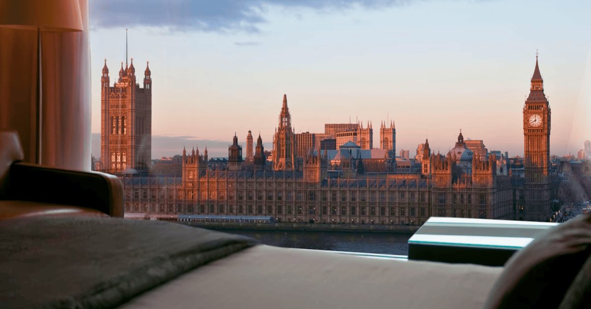View of the London skyline from a hotel room in the Park Plaza Westminster Bridge