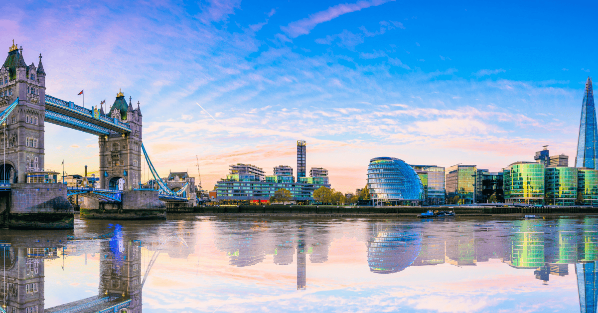 London skyline over the water