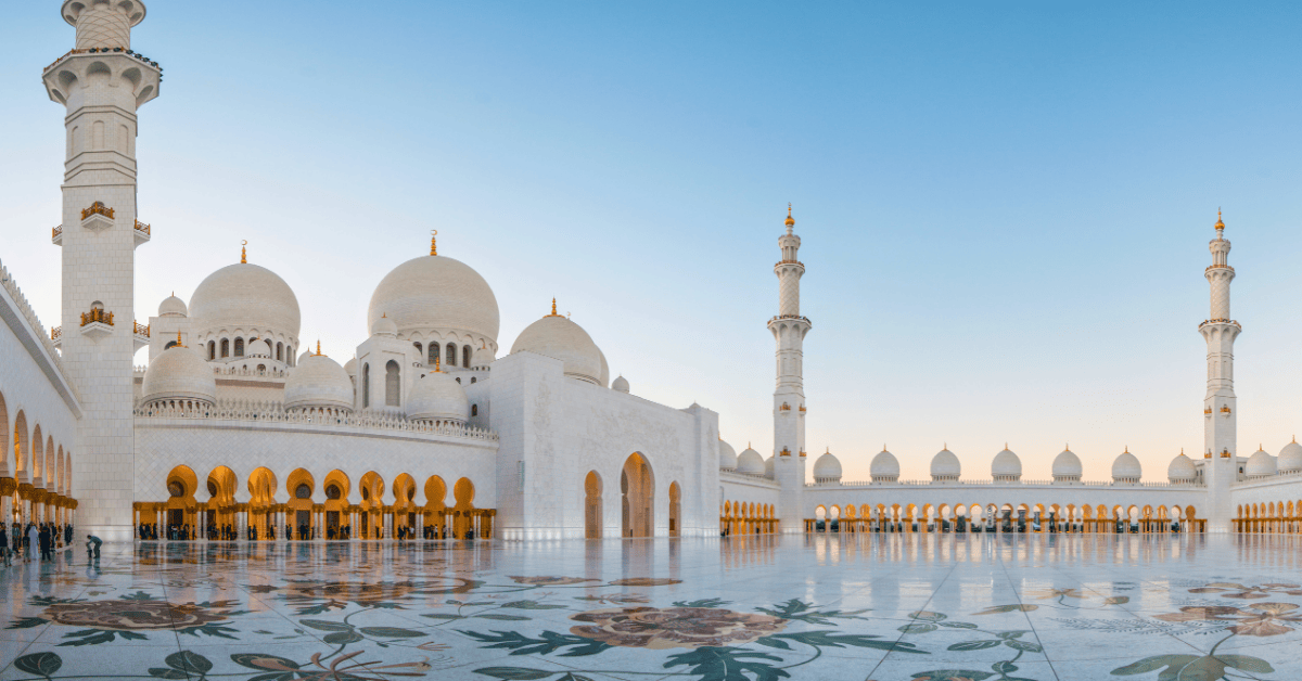 Ornate sprawling white building in Dubai United Arab Emirates