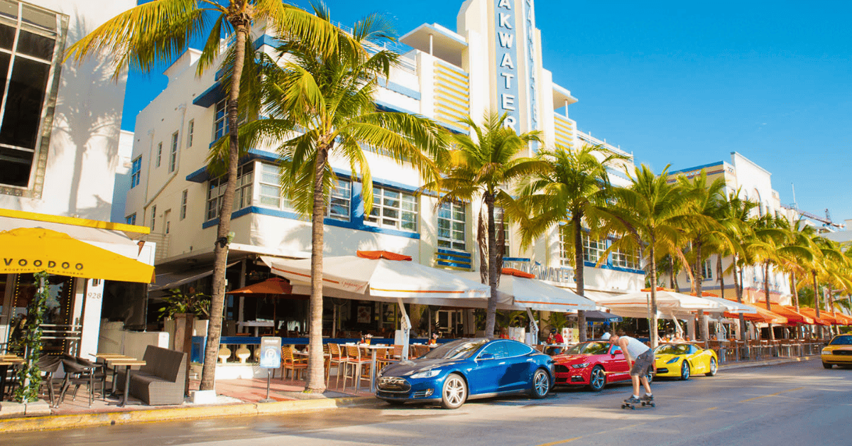 Vibrant street in Miami, Florida on a sunny day