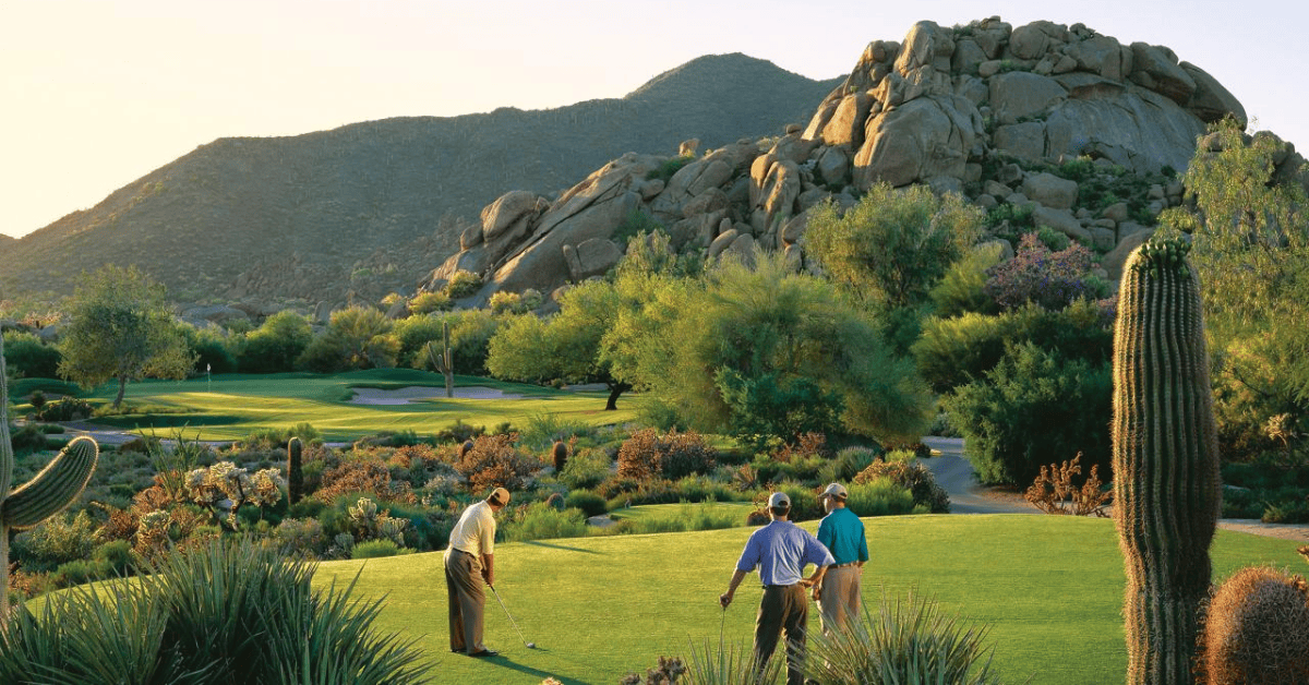Green golf course in the desert of Scottsdale, Arizona