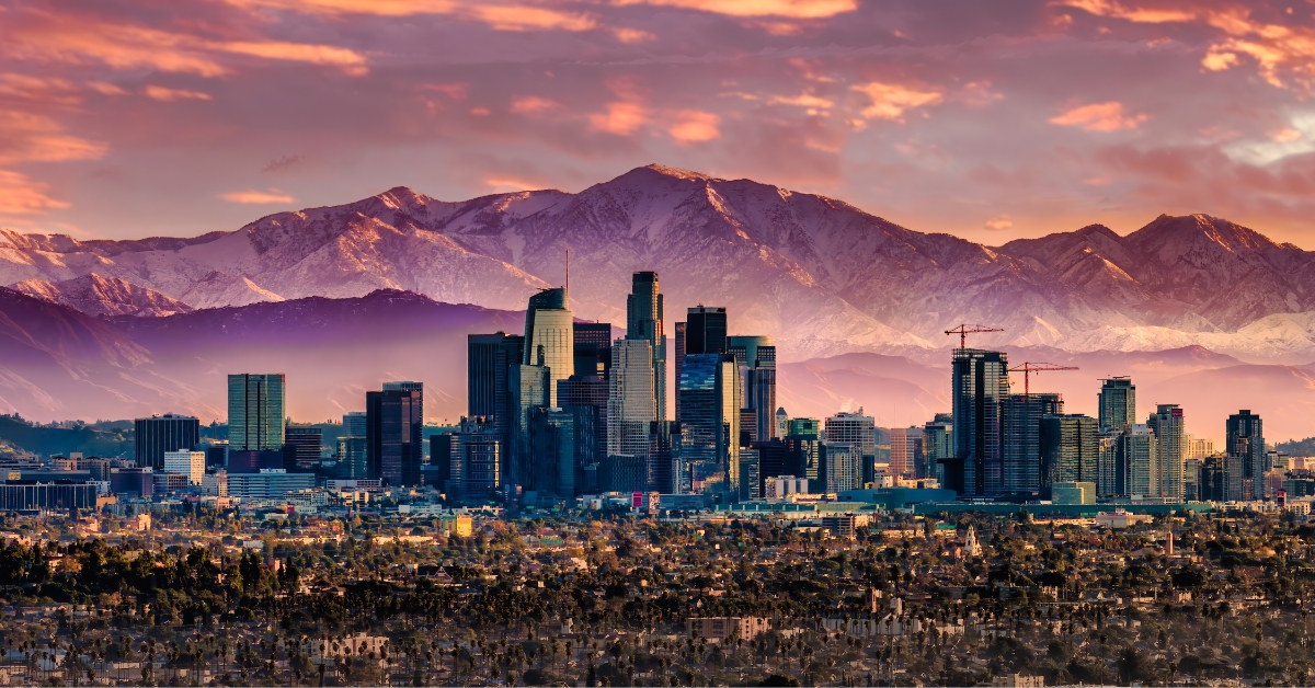 LA California city skyline at dusk