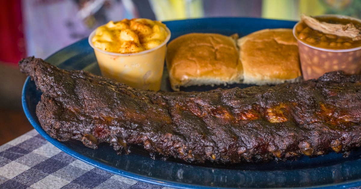 Central BBQ ribs mac n cheese baked beans and rolls