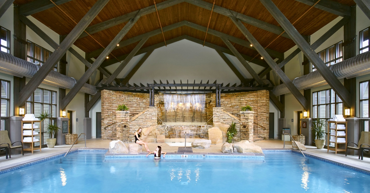 The Lodge at Woodloch indoor pool with waterfall